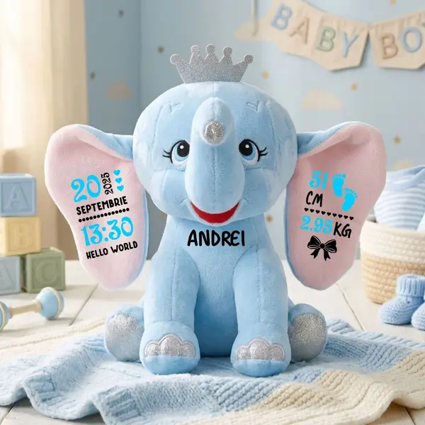 Elefant plus Personalizat PLUS6 Albastru, 23cm