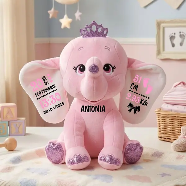 Elefant plus Personalizat PLUS6 Roz, 35CM