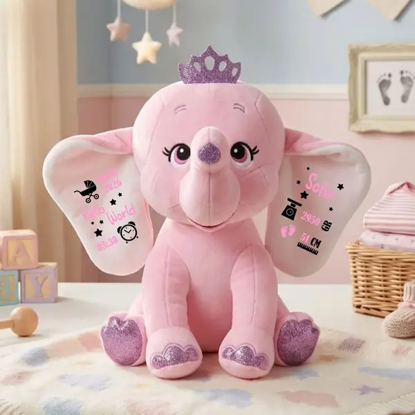 Elefant plus Personalizat PLUS7 Roz, 23cm
