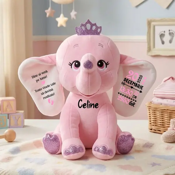 Elefant plus Personalizat PLUS8 Roz, 23cm