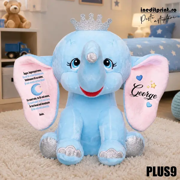 Elefant plus Personalizat PLUS9 Albastru, 35CM