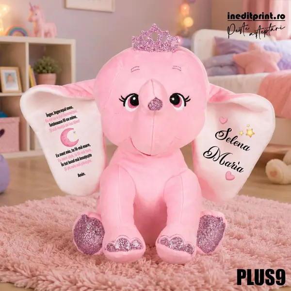 Elefant plus Personalizat PLUS9 Roz, 35CM