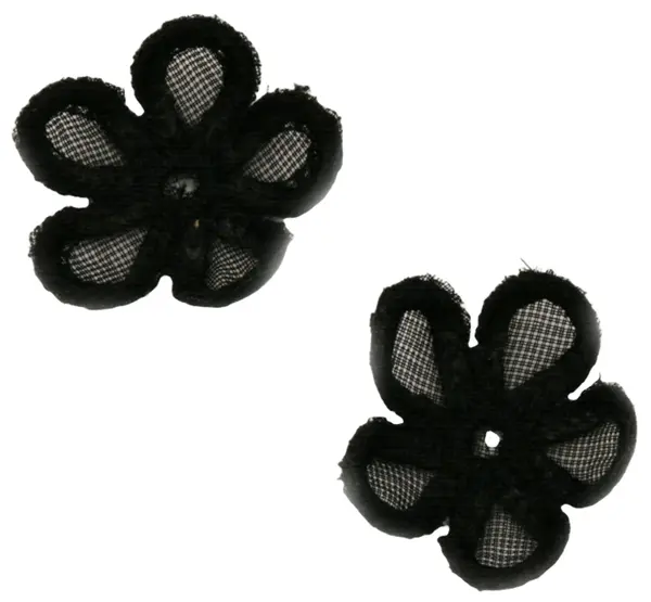 Element de dantelă pentru decor Em Art - Flori cu cinci petale, 28 mm, negru (5 buc.)