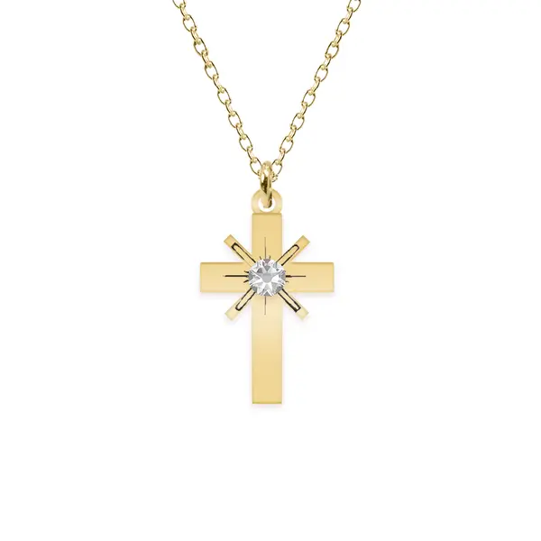 Elif - Colier personalizat cruce din argint 925 placat cu aur galben 24 Karate si Cristal Swarovski
