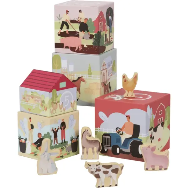 eliNeli Stacking Tower Farm cuburi pentru copii 12m+ 1 buc