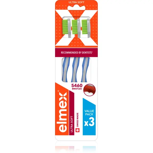 Elmex Swiss Made Periuțe de dinți ultra soft Yellow + Blue + White 3 buc