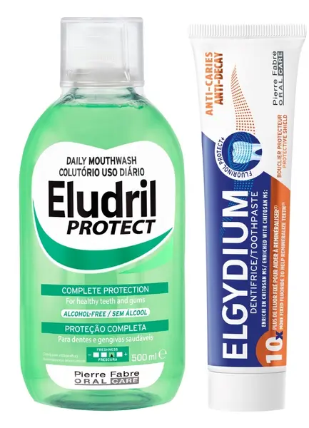 Eludril & Elgydium Set - Apă de gură zilnică și pastă de dinți anticarii, 500 + 75 ml