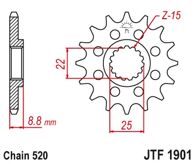 EMGO - Pinion (fata) JTF1901, 15 dinti - KTM EXC250 300 450 525XC MXC
