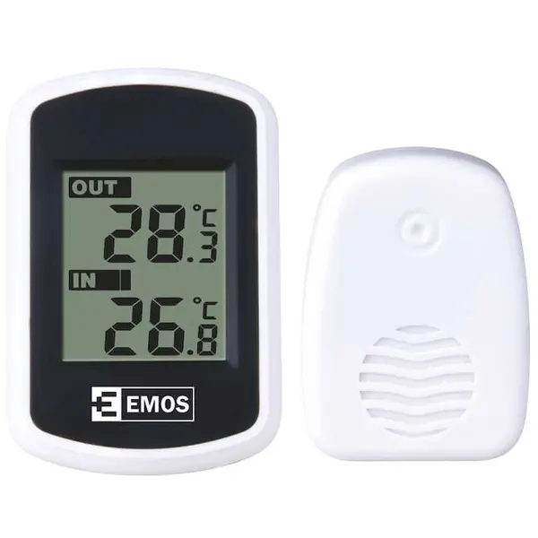 EMOS Termometru fara fir, EMOS, E0042, temperatura interioara/exterioara, Alb/Negru