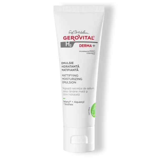 Emulsie Hidratantă Matifiantă Pentru Ten Gras Acțiune Sebo-reglatoare și Pori Reduși Vizibil, Gerovital H3 Derma+, 50 Ml