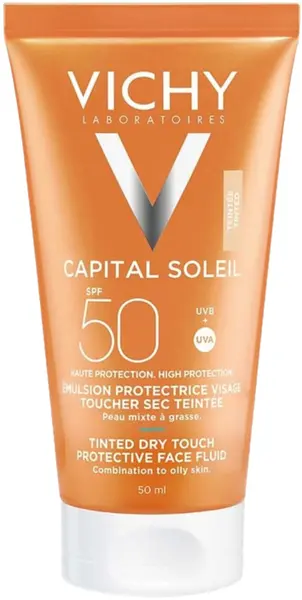 Emulsie matifiantă tonifiantă pentru față Vichy Capital Soleil Dry Touch BB, SPF50, 50 ml
