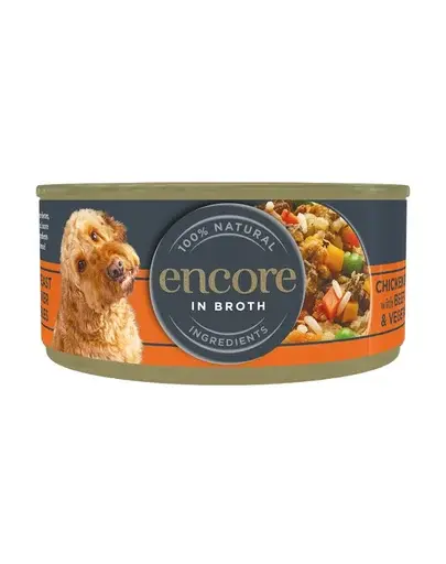 ENCORE Dog Chicken Breast with Beef Liver and Vegetables in Broth piept de pui cu ficat de vită și legume în bulion 156 g