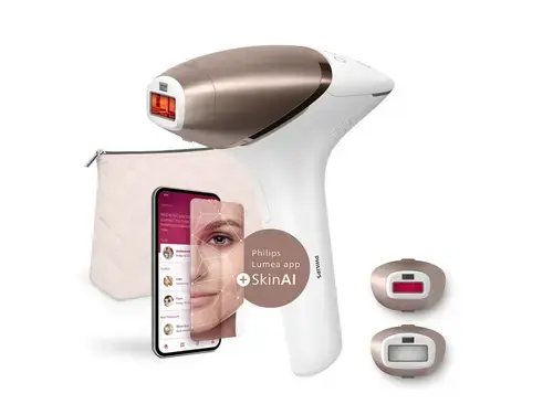 Epilator IPL Philips Lumea Seria 9900 BRI950/01, Senzor SmartSkin, 450.000 impulsuri, 5 nivele intensitate (Alb/Roz)