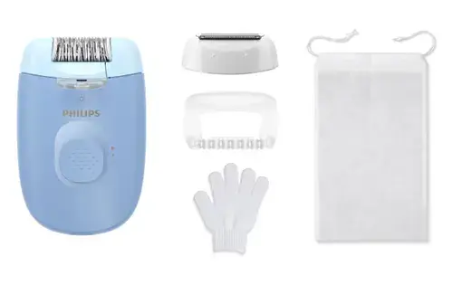 Epilator Philips Seria 4000 BRE247/00, 2 setari de viteza, cap de epilare lavabil, 4 accesorii, lumina LED (Albastru)