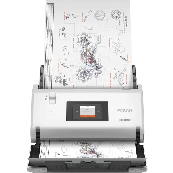 Epson Scanner documente Epson WorkForce DS-790WN, 70 str./min, A3, USB 3.2 Gen 1, Alb