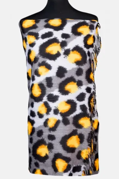 Esarfa cashmere model animal print cu nuante de galben si gri