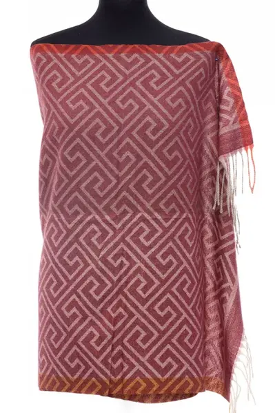 Esarfa casmir unisex cu imprimeu geometric pe fond bordo