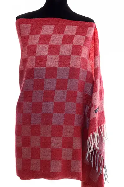Esarfa casmir unisex cu imprimeu geometric pe fond bordo