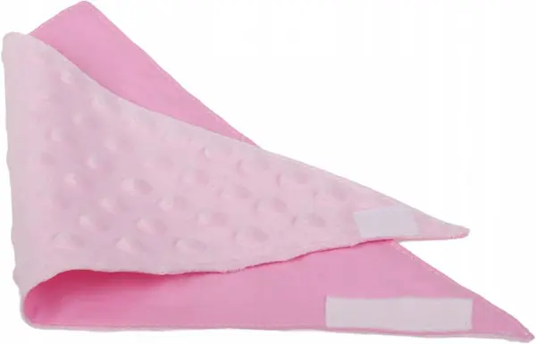 Esarfa moale pentru copii BabyMam, forma triunghiulara, sistem de prindere reglabil cu velcro moale, design 2-in-1 cu o fata din bumbac si una din minky pink
