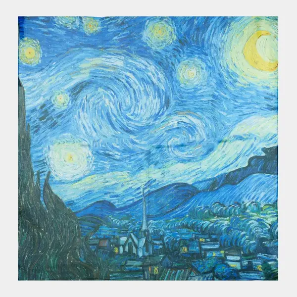 Esarfa patrata cu model inspirat dupa Noaptea Instelata a lui Van Gogh