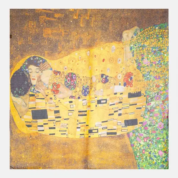 Esarfa patrata cu model inspirat dupa Sarutul lui Klimt