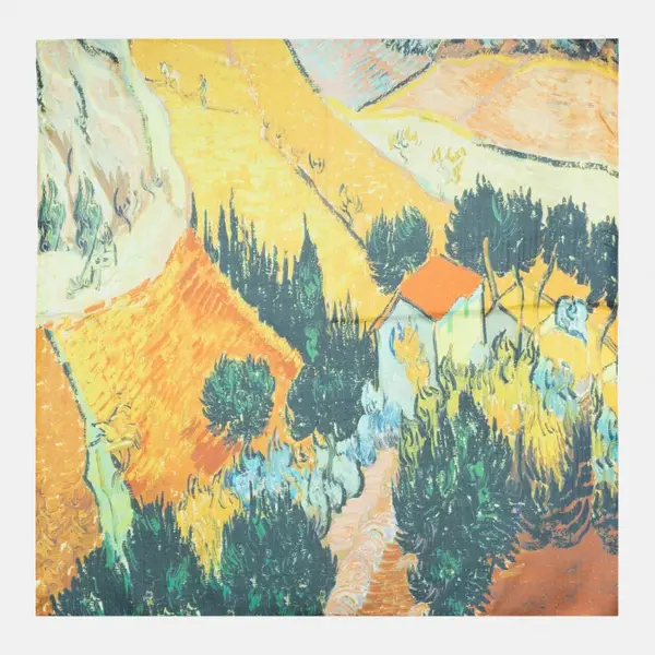 Esarfa patrata cu model inspirat dupa un tablou cu lanuri de Van Gogh