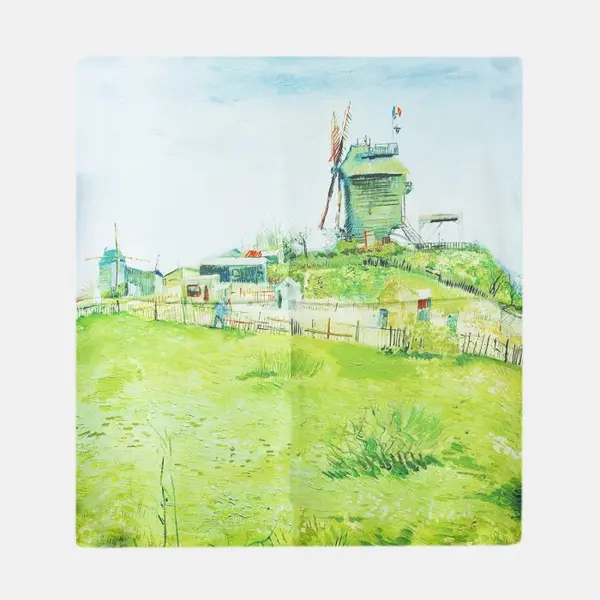 Esarfa patrata cu o singura fata imprimata cu model inspirat dupa Le Moulin de la Galette de Van Gogh