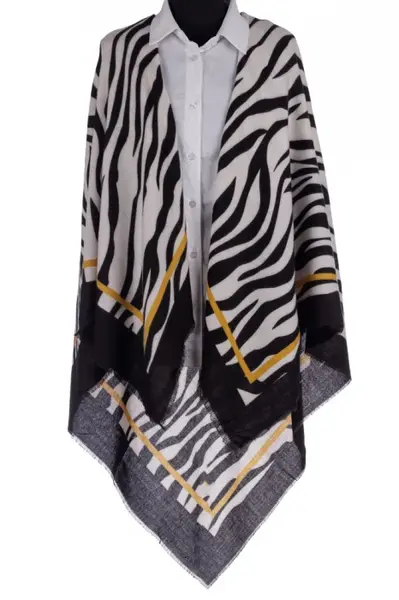 Esarfa patrata mare, imprimeu animal print alb-negru