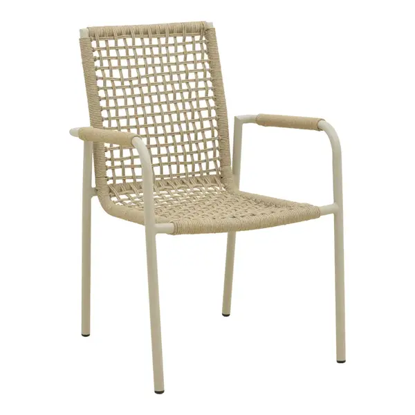 Esenta Pakoworld, scaune suprapuse din aluminiu in cappuccino - scaun cu franghie in nuanta bej, 56x61,5x87,5cm Esență Pakoworld, scaune suprapuse din aluminiu în cappuccino - scaun cu frânghie în nuanță bej, 56x61,5x87,5cm