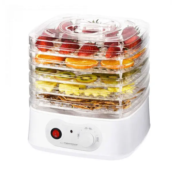 ESPERANZA Deshidrator fructe si legume Esperanza EKD004, 250W, Plante, Flori, Carne, 5 tavi, Design modern, Alb