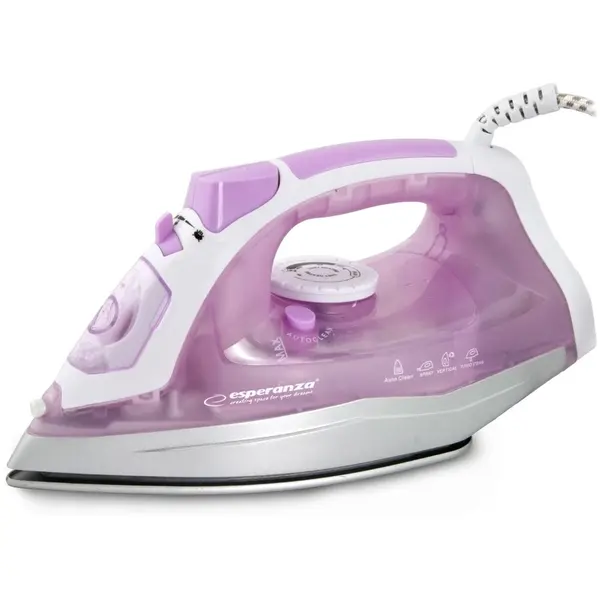 ESPERANZA Fier de calcat , talpa ceramica , 2400W, abur reglabil, auto-curatare, anti-calcar, anti-picurare, calcare verticala, Roz