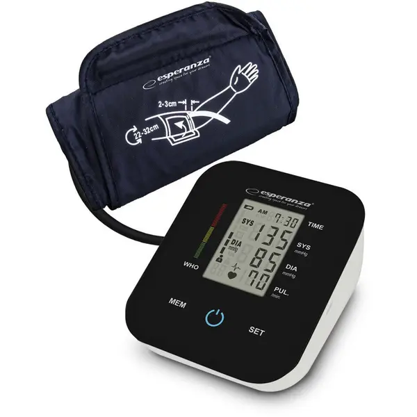 ESPERANZA Tensiometru de brat, Esperanza ECB006, Afisaj LCD, 99 Pozitii de memorie, manseta 22 - 32 cm, USB-C, Negru