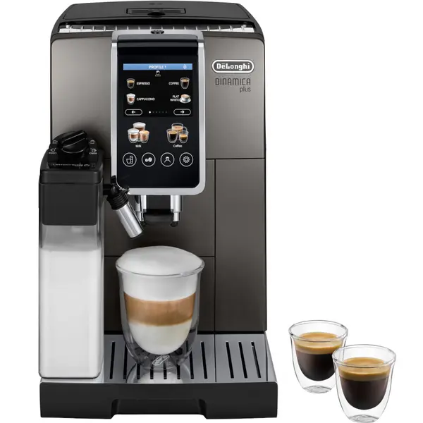 Espressor automat De'Longhi Dinamica Plus ECAM380.95.TB, 1450 W, 15 bar, 1.8 l, 2 Carafe pentru lapte, Gri inchis