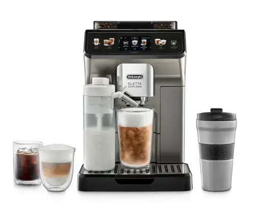 Espressor automat De’Longhi Eletta Explore ECAM 450.86.T, Tehnologie LatteCrema (Hot & Cool), Cold Brew, Rasnita cu tehnologie Bean Adapt, Coffee Link App, 1450 W, 19 bar, 1.8 L (Argintiu inchis)
