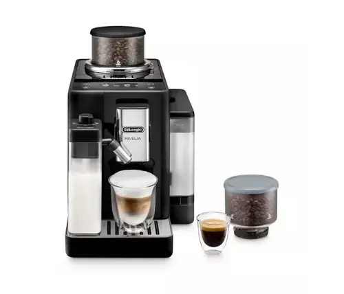 Espressor automat De'Longhi Rivelia EXAM440.55.B, 1450 W, 19 bar, 1.4 l, Recipient boabe 250 g, Display tactil TFT 3.5inch, Tehnologia LatteCrema (Negru)