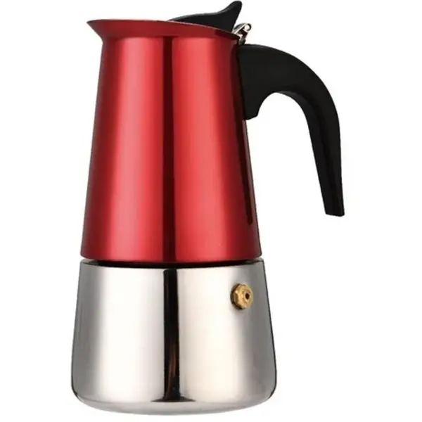 Espressor Moka Metal, 0.2 l, din Otel Inoxidabil, Compatibil Inductie, Rosu, Perfect Home