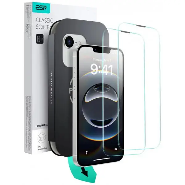 ESR Set 2 Folii Protectie, Sticla Securizata, ESR, Transparent, pentru Apple iPhone 13/13 Pro/14/16e, Full Glue