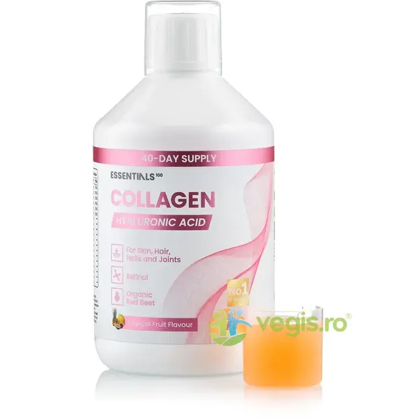 Essentials 100 - Colagen Hidrolizat Lichid cu Retinol + Acid Hialuronic 20mg + Zinc 10mg + Coenzima Q10 + Vitaminele C, B5, B7, E 500ml