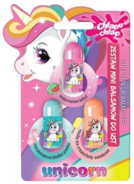 Estetica Balsam de buze pentru copii Unicorn, 3 buc