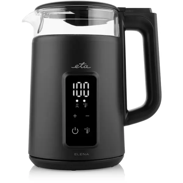 Eta Fierbator Electric Eta Elena ETA959590000, 1.7 L, 2200 W, Baza rotativa 360°, Negru-Sticla