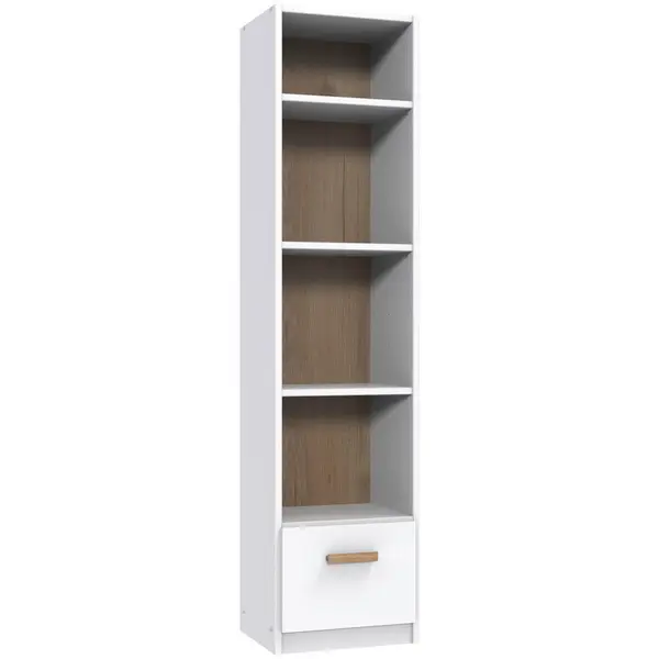 Etajeră, 47/197/40 cm, alb, culoare lemn stejar,