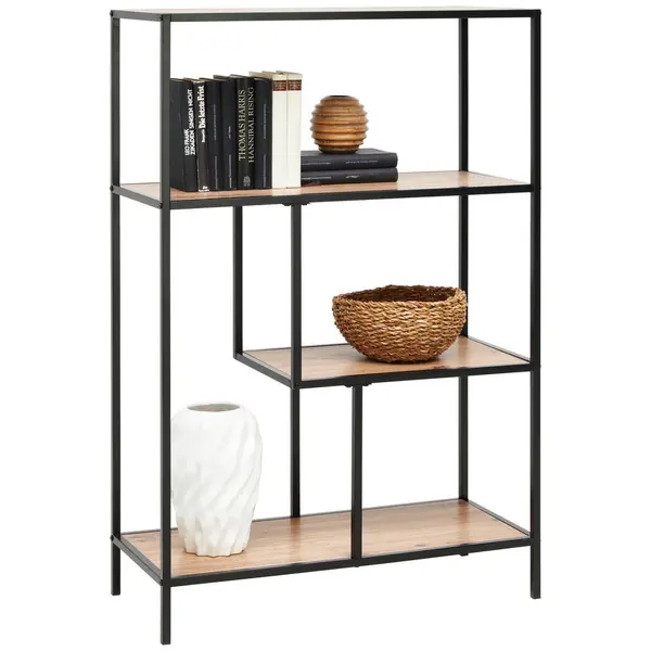 Etajeră, 77/115/33 cm, negru, culoare lemn stejar,
