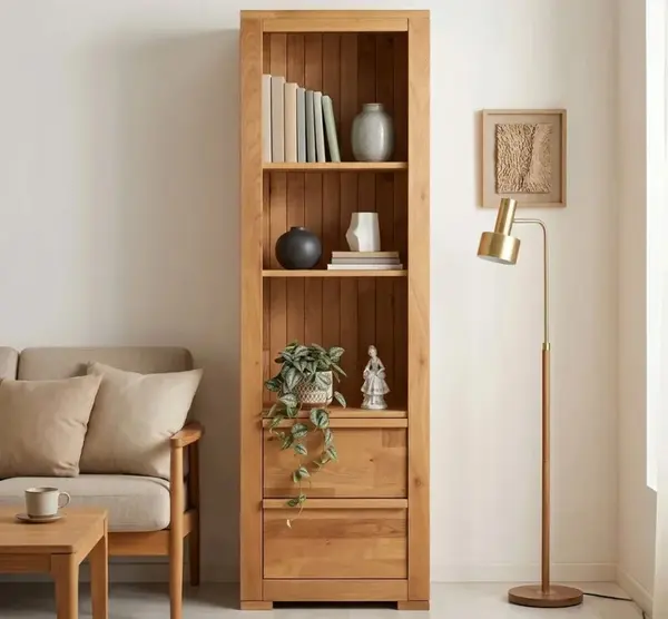 Etajera cu doua sertare 'Wild Oak', sertare pe sine metalice cu finisaj Golden Brown