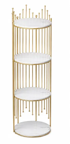 Etajera rotunda eleganta cu 4 nivele cadru metalic Auriu 32 x 32 x 95 cm
