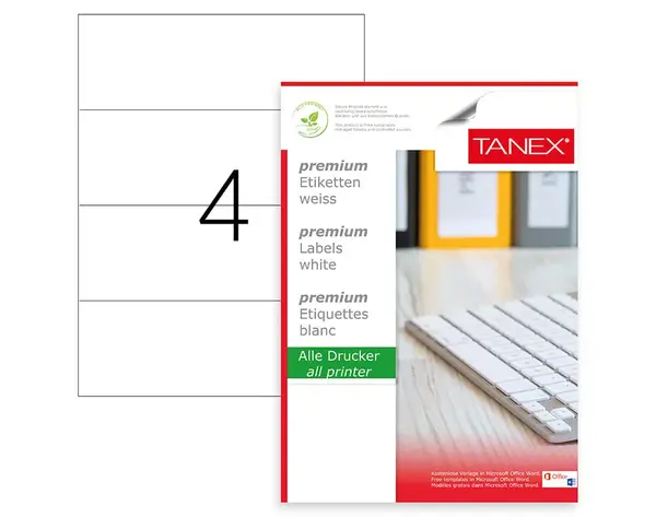 Etichete autoadezive 4/A4 210 x 74.25 mm 100 coli/top Tanex Etichete autoadezive 4/A4 210 x 74.25 mm 100 coli/top Tanex