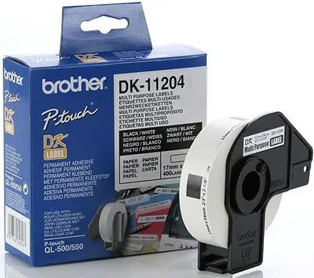 Etichete de hartie multifunctionale Brother DK11204, 17 mm x 54 mm (Negru/Alb)
