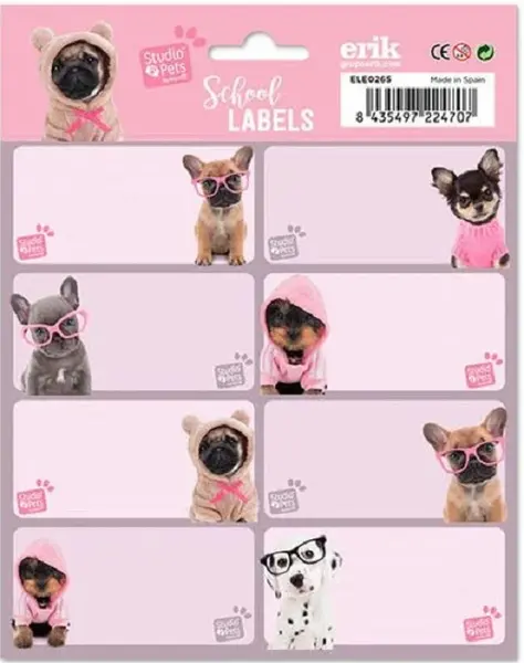 Etichete scolare Grupo Erik Studio Pets - Catelusi, 16 buc