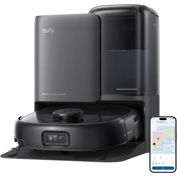 eufy Aspirator robot eufy E25 Omni cu mop, sistem 20,000 Pa, sistem HydroJet, statie All-in-one, Sac de praf de 3L, Rezervor de apa de 2.5L, AI, Control prin aplicatie, Negru