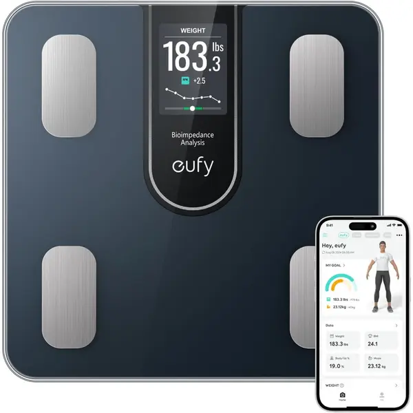 eufy Cantar de baie eufy Smart Scale C20, Ecran color TFT 3.36, 16 masuratori corporale, max 180 kg, Negru