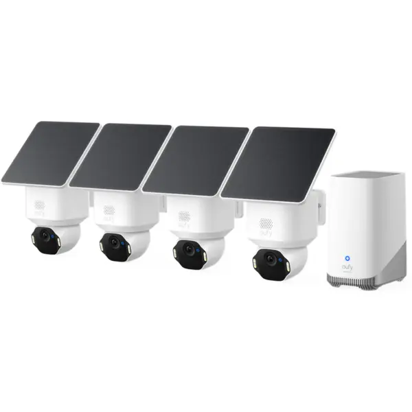 eufy Kit supraveghere video eufy Security SoloCam E42, Rezolutie 4K, cu Panou Solar, AI, Pan&Tilt, Recunoastere faciala, HomeBase S380 + 4 camere videoб Alb